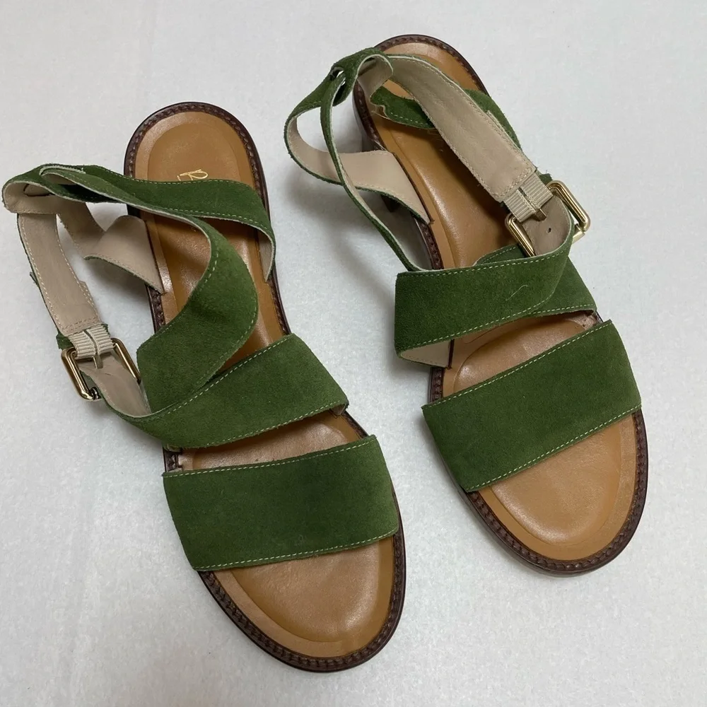 Boden Green Suede Strappy Block Heel Dress Sandals